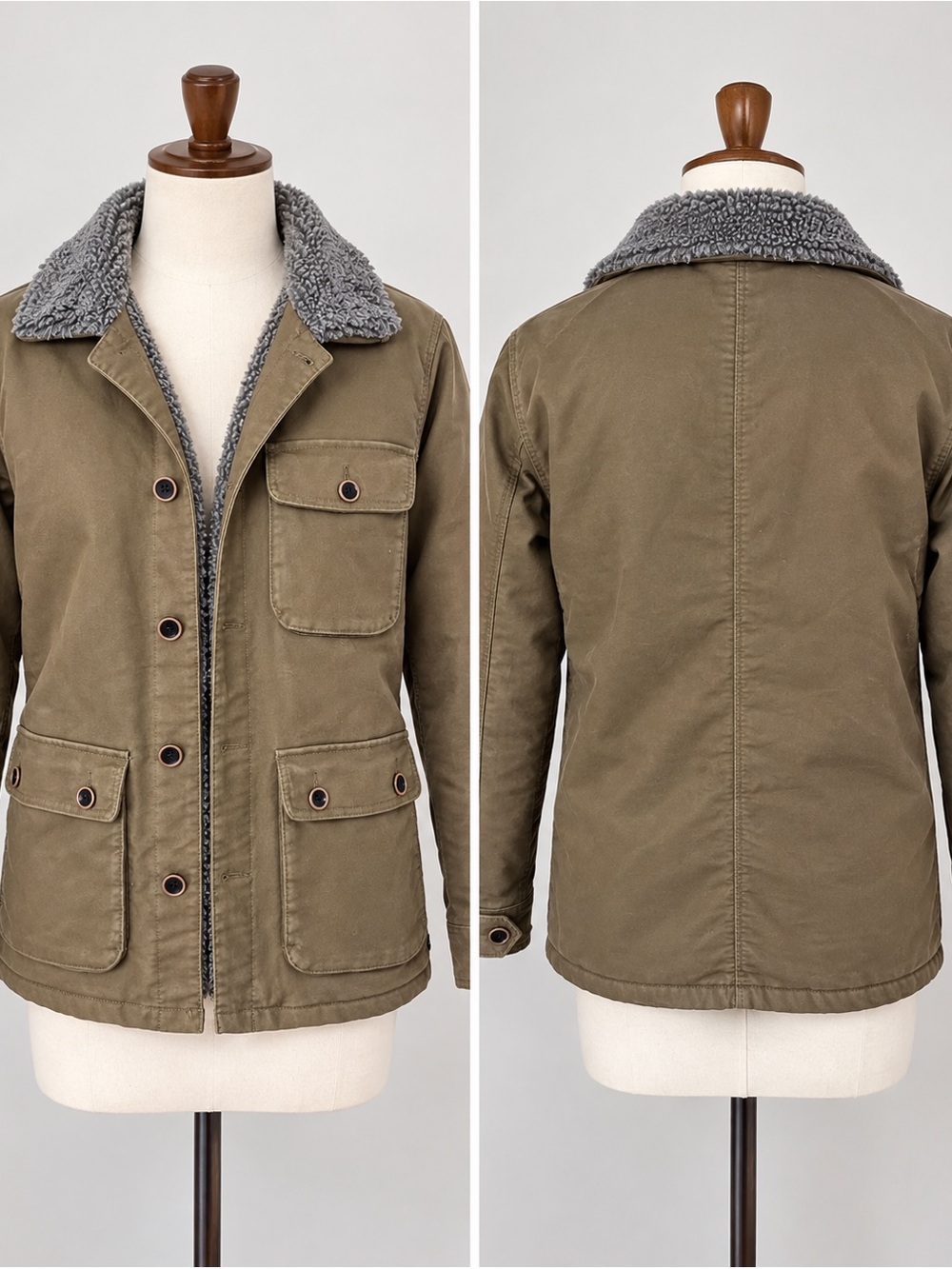 RVCA Men's Olive Field Jacket with Gray Sherpa Lining